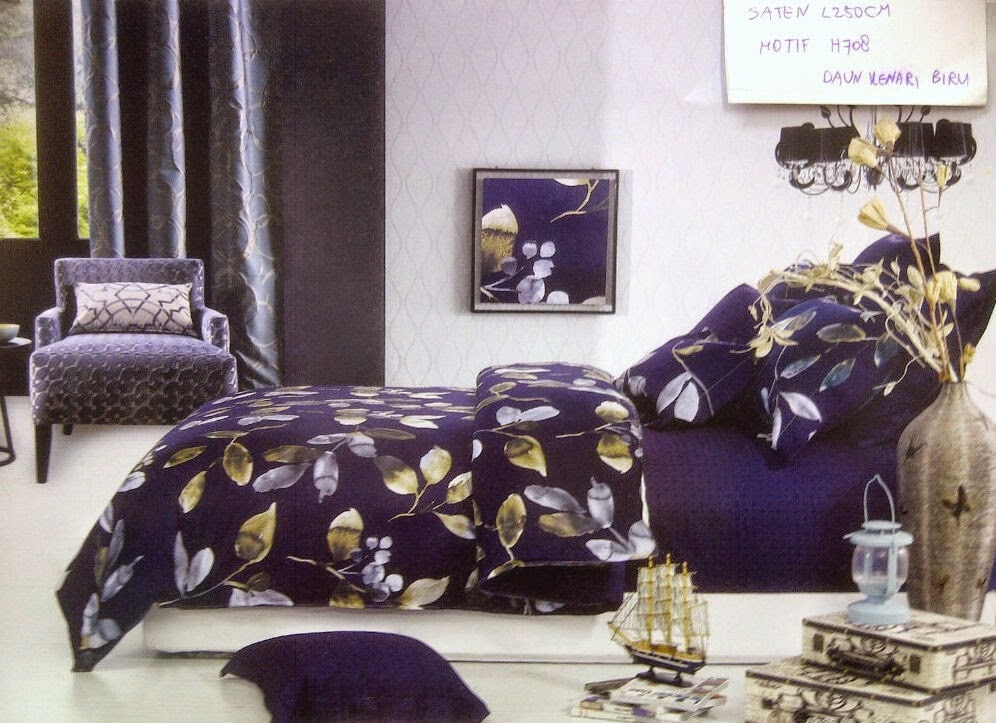 Sprei Jepang Motif Daun Kenari Biru