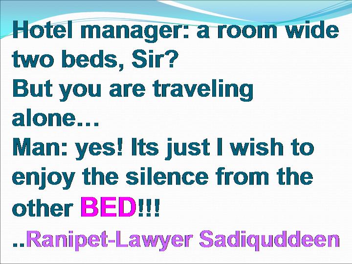 joke, silence from the other bed joke, sadiquddin SMS, Lawyers Jokes ...