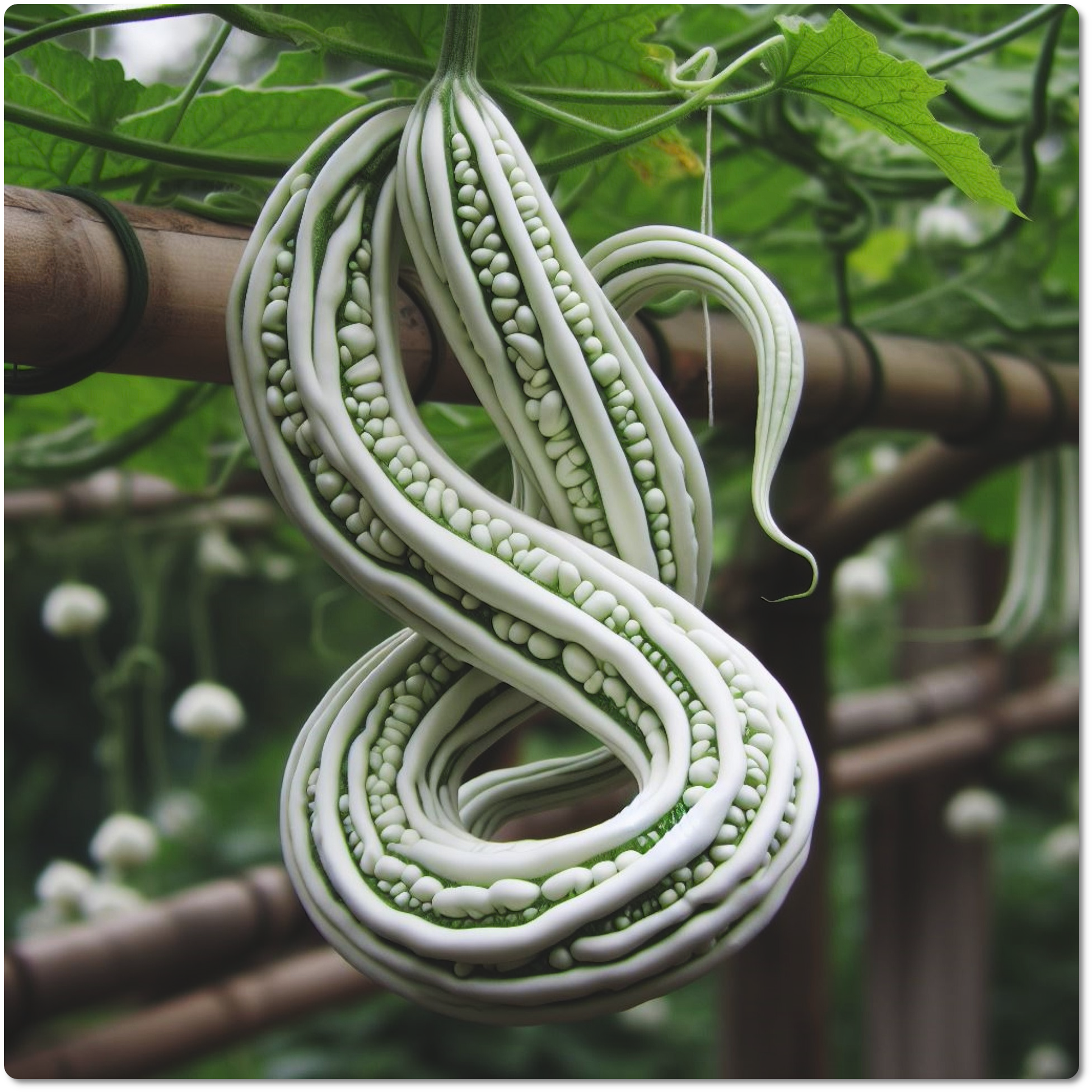 We have only recently discovered the benefits of Snake over Bitter Gourd. They grow more abundantly, they are bigger. perhaps most importantly, they aren’t bitter!