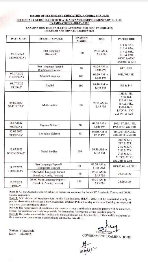 ap-ssc-10th-class-supplementary-exams-time table