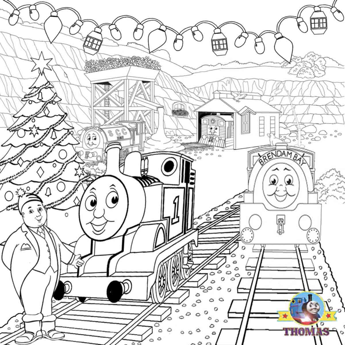 Fun activities printable Thomas train and friends Christmas party happy Xmas coloring pages to color