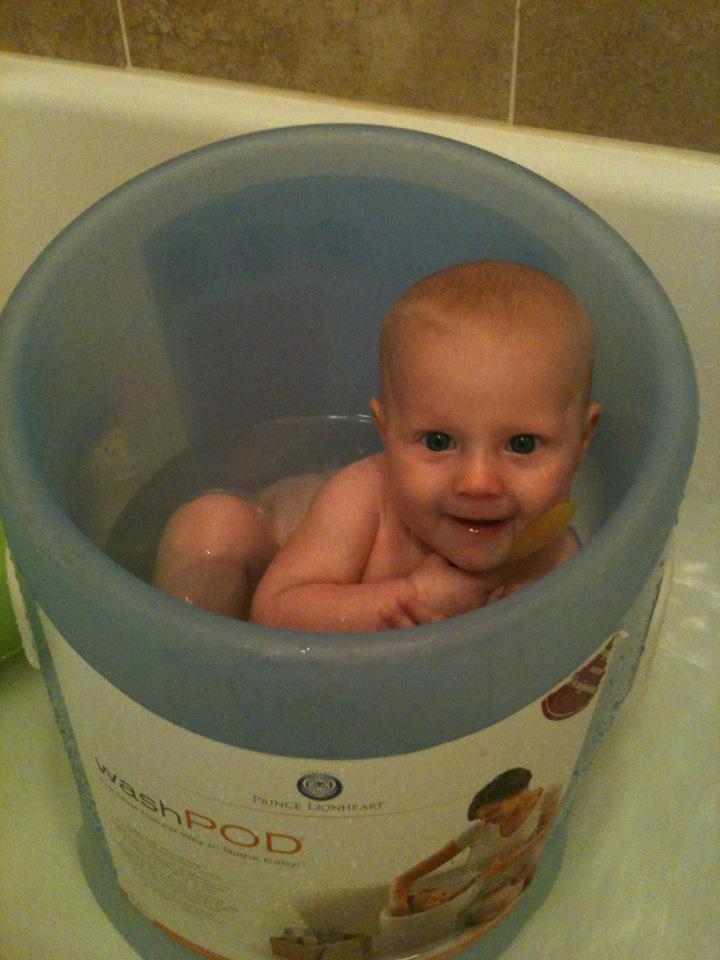 Charley got in her big girl bath bucket for the first time yesterday