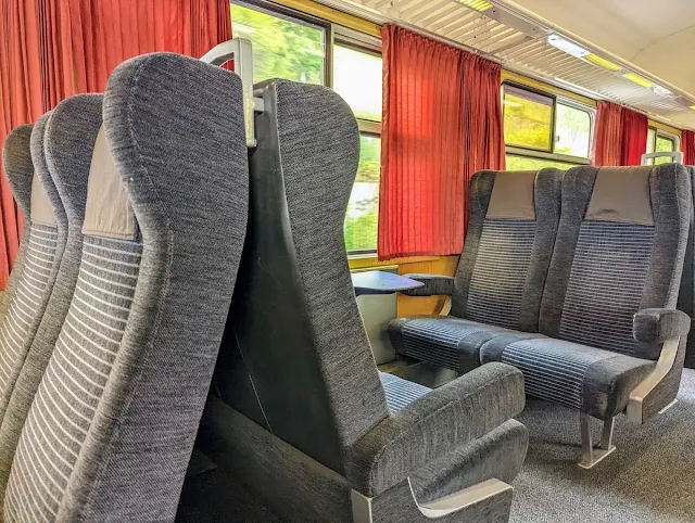 Inside the first class train car from Brussels to Ghent Belgium