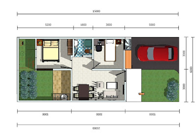 Gambar Denah Rumah Type 45 Minimalis Modern 