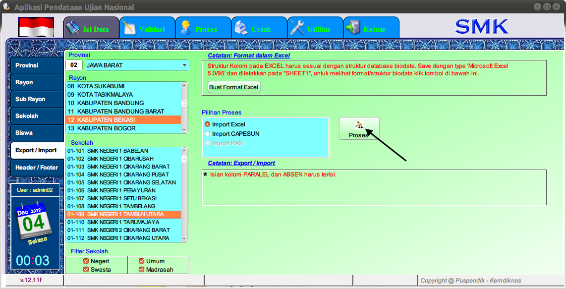 SMKN 1 TAMBUN UTARA: CARA IMPORT DARI FILE EXCEL (BIOS UN)