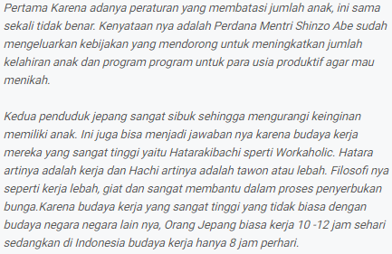 Jepang mengalami penurunan jumlah penduduk. Hal tersebut terjadi karena a.) adanya peraturan yang membatasi jumlah anak