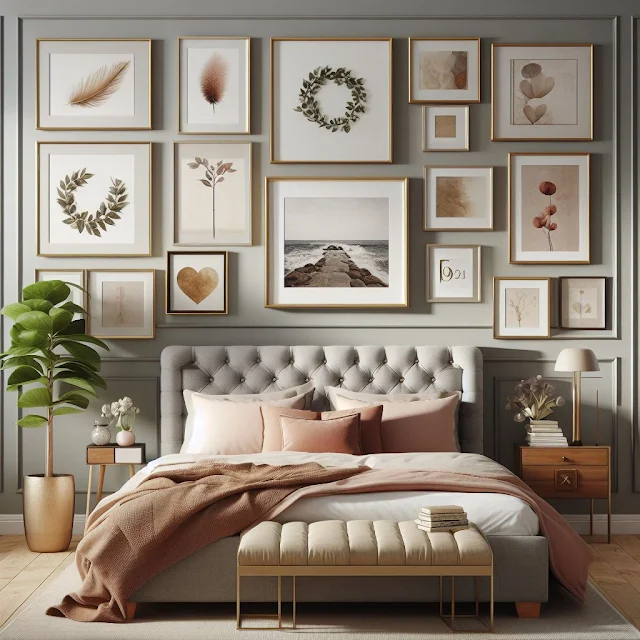 stylish art gallery wall decors bedroom with various frame