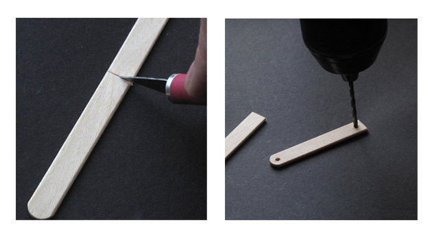 DIY upcycled popsicle stick bracelet tutorial, step 1 & 2 (cut and drill)