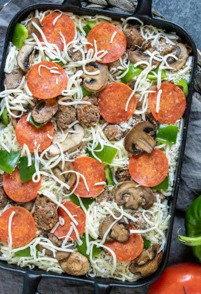 LOW CARB PIZZA CASSEROLE #lowcarb #vegetarian #casserole #food #pizza