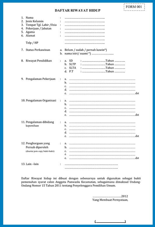 Contoh Daftar Riwayat Hidup / Curriculum Vitae (CV 