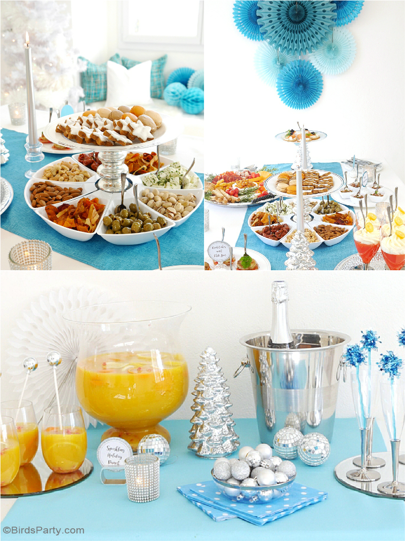 Une Soirée Cocktail et Recettes Apéritifs de Fêtes et table décor en argent et bleu - Parfait pour Noel et les fêtes de fin d'année! | BirdsParty.fr