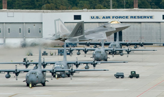 Lockheed Martin F-22 Raptor Fly Over US Air Force Reserve Base