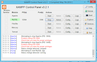  membuat database mysql menggunakan XAMPP Control Panel