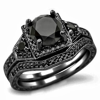 Black Round Diamond Engagement Ring Wedding Set