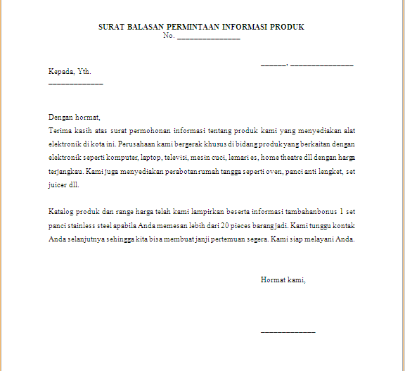 Surat Balasan Permintaan Informasi Produk