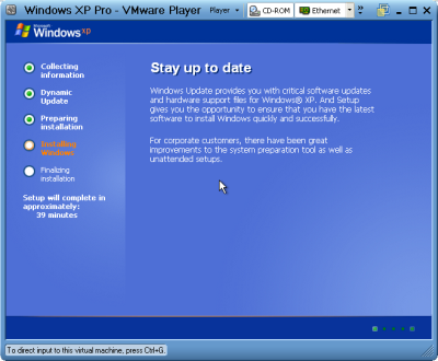 windows xp pro vmware player 1 ইনস্টল করুন উইন্ডোজ এক্সপি ১০ মিনিটের কম সময়ে