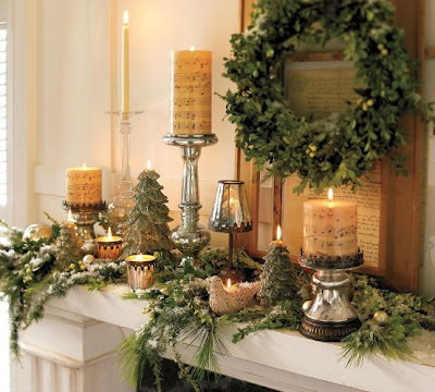  Christmas Fireplace Mantle with Candles and Greens