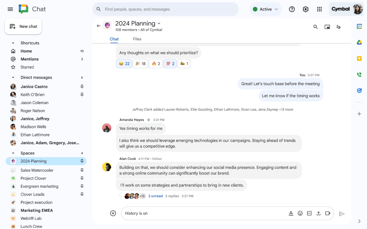 Partager des chips d'espace intelligents dans Google Chat