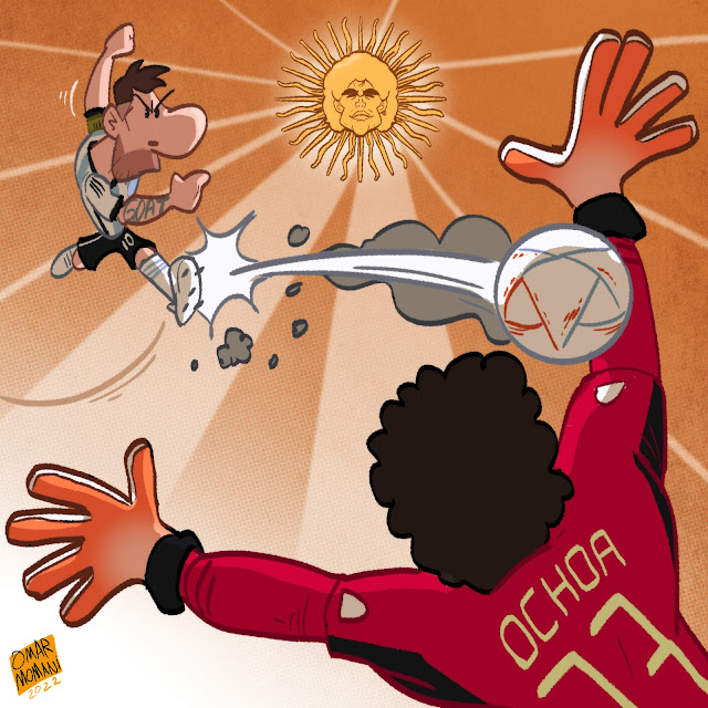 Messi vs Ochoa cartoon