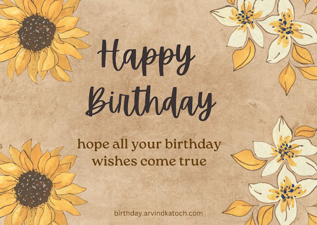 Brown, flower, birthday card, wishes,