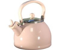 Calypso Basics 2-2-Quart Enamel-on-Steel Whistling Teakettle with Glass Lid, Pink