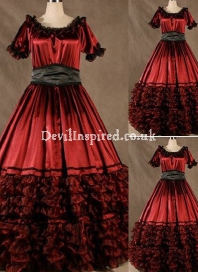 Luxuriant Red Short Sleeves Ruffled Gothic Victorian Dress