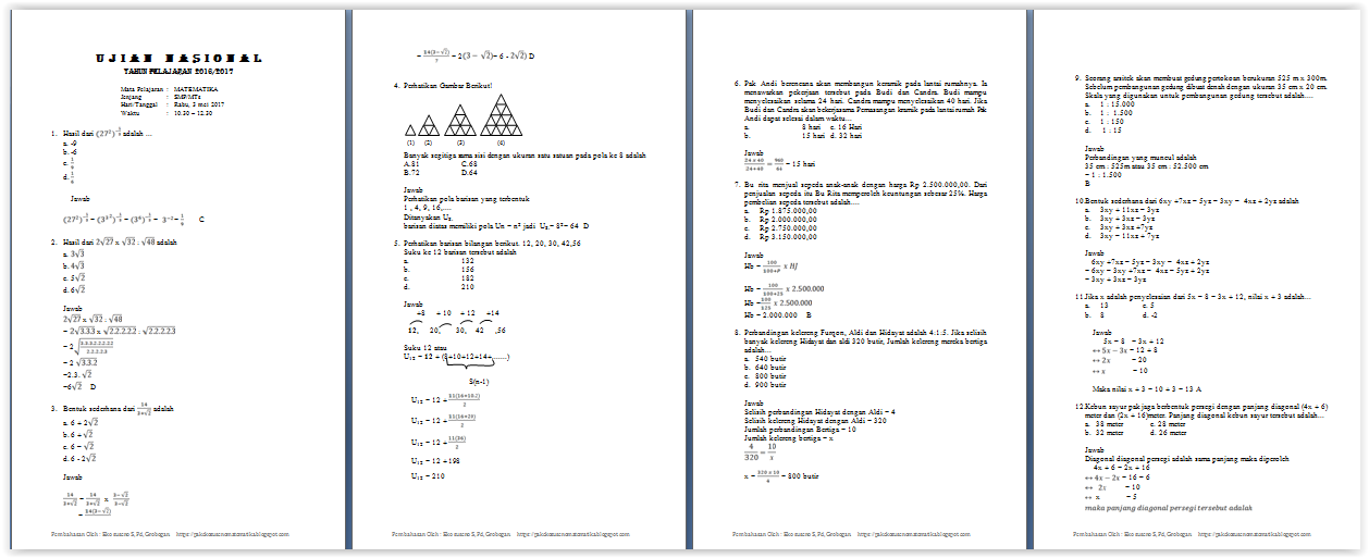 RUMAH CERIA MATEMATIKA soal ujian nasional  SMP dan 