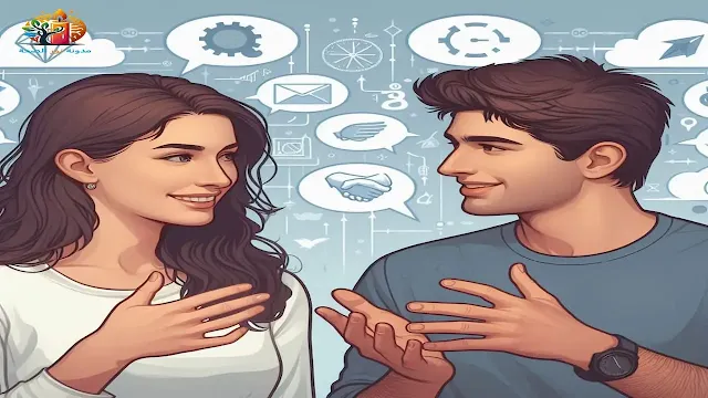 شخصان يتحدثان ويتواصلان بشكل فعال مما يوضح كيفية تحسين مهارات التواصل الفعال