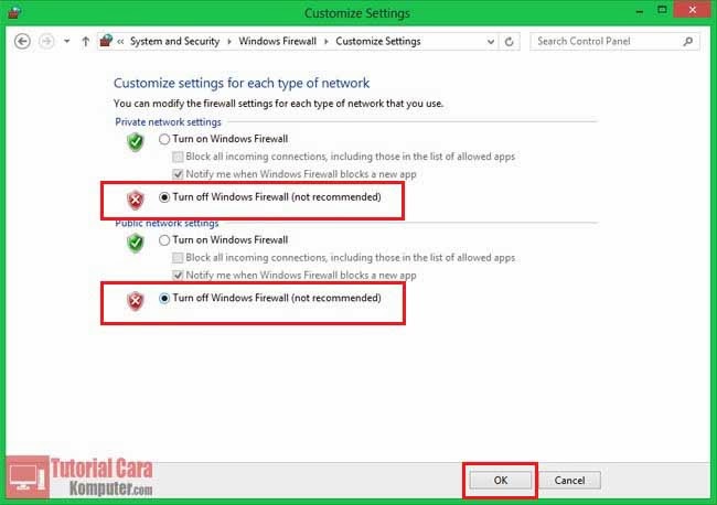 Cara Mengaktifkan dan Menonaktifkan Firewall di Windows 8 - TuturialCaraKomputer.com