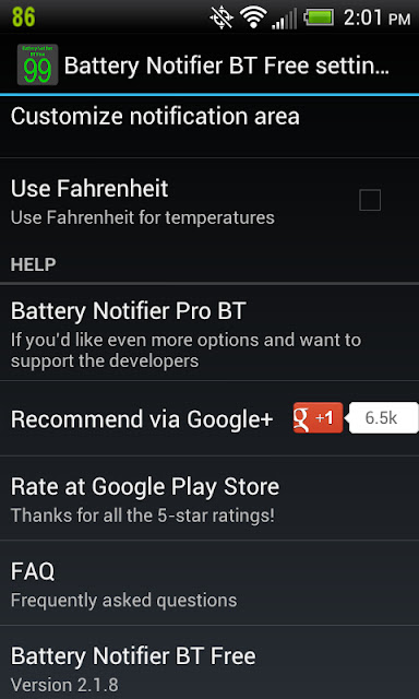 Battery Notifier BT settings option.