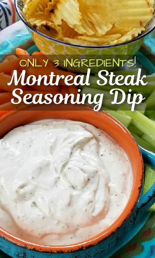 Montreal Steak Seasoning DIP! A super easy dip and baked potato topping recipe made with sour cream, Montreal Steak Seasoning and garlic perfect for dipping veggies and chips as well as slathering on baked potatoes!