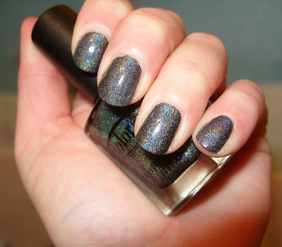 This is an awesome nail polish! It's a proper black holographic lacquer, 
