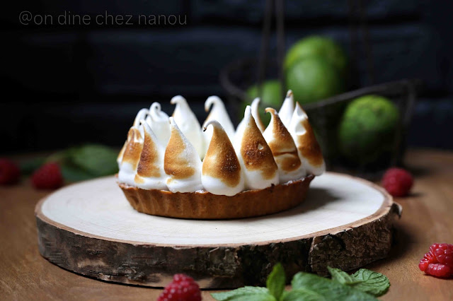 tartelette citron vert , menthe , meringue française plue facile , fou de patisserie