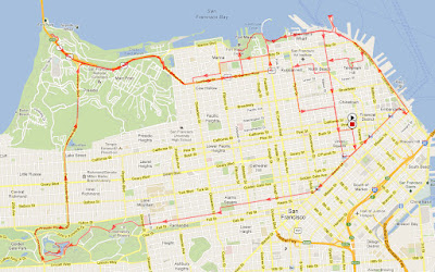 I miei spostamenti a San Francisco: 50 km, tutti in un giorno! (mappa realizzata con  OpenRunner)