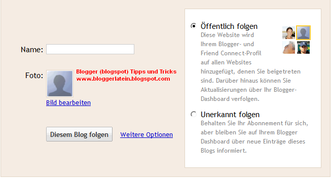 Mitglied dieser Seiter werden - Blogger Blogspot Blog folgen