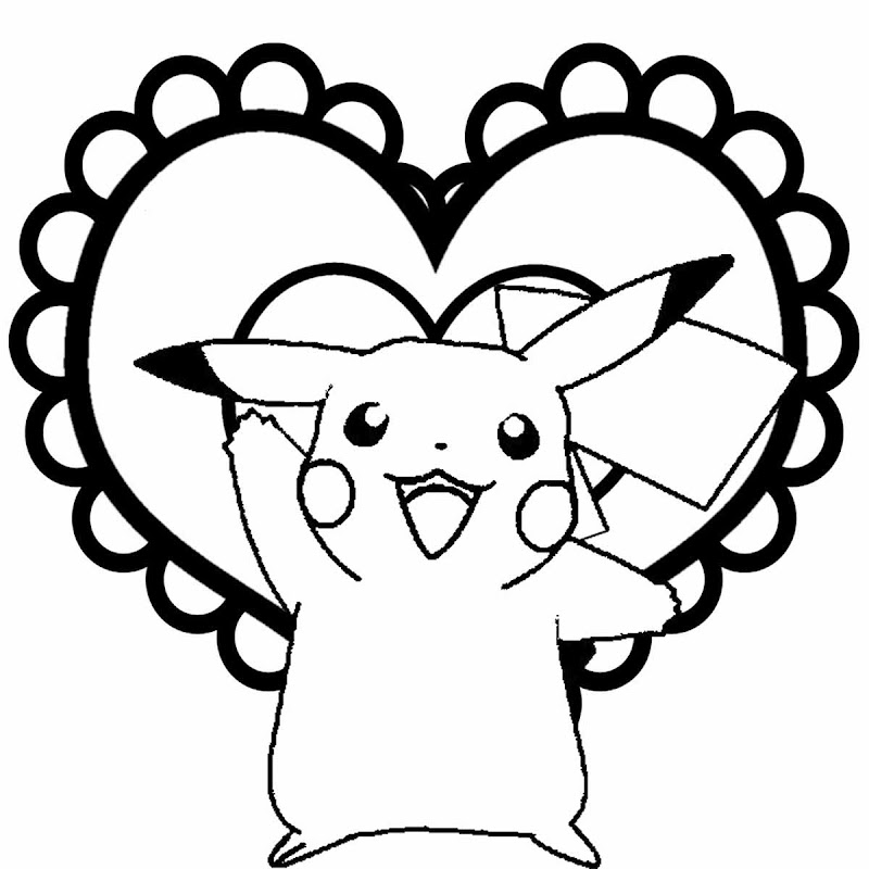 Pikachu Pokemon Valentine coloring page title=