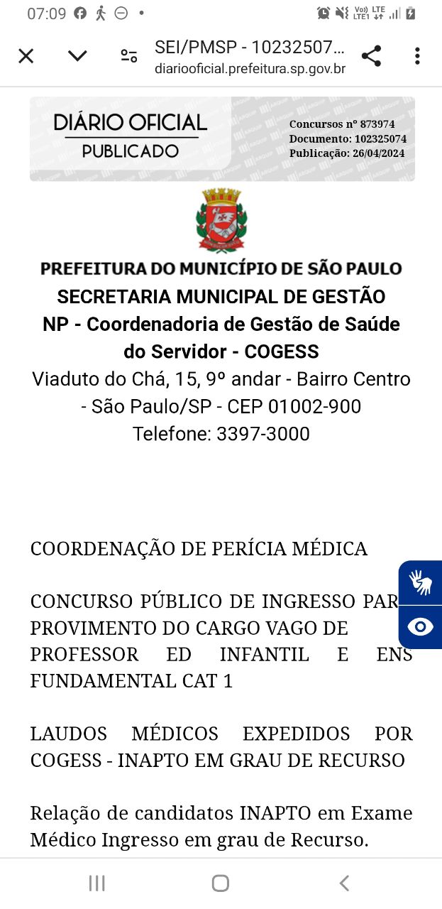 Concurso público educação infantil e PEIF I,II e médio: candidatos INAPTO em Exame Médico Ingresso em grau de Recurso e Inicial