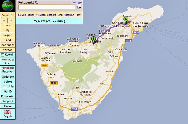 Kort Over Tenerife Vandre Dagbog: Ankomst til La Orotava på Tenerife Kort Over Tenerife