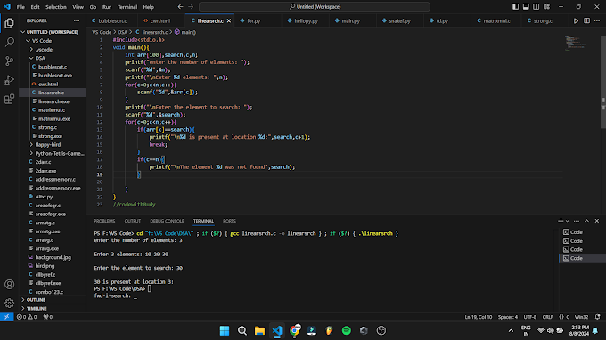 Linear Search Arrey in C programing language by Code With Rudy