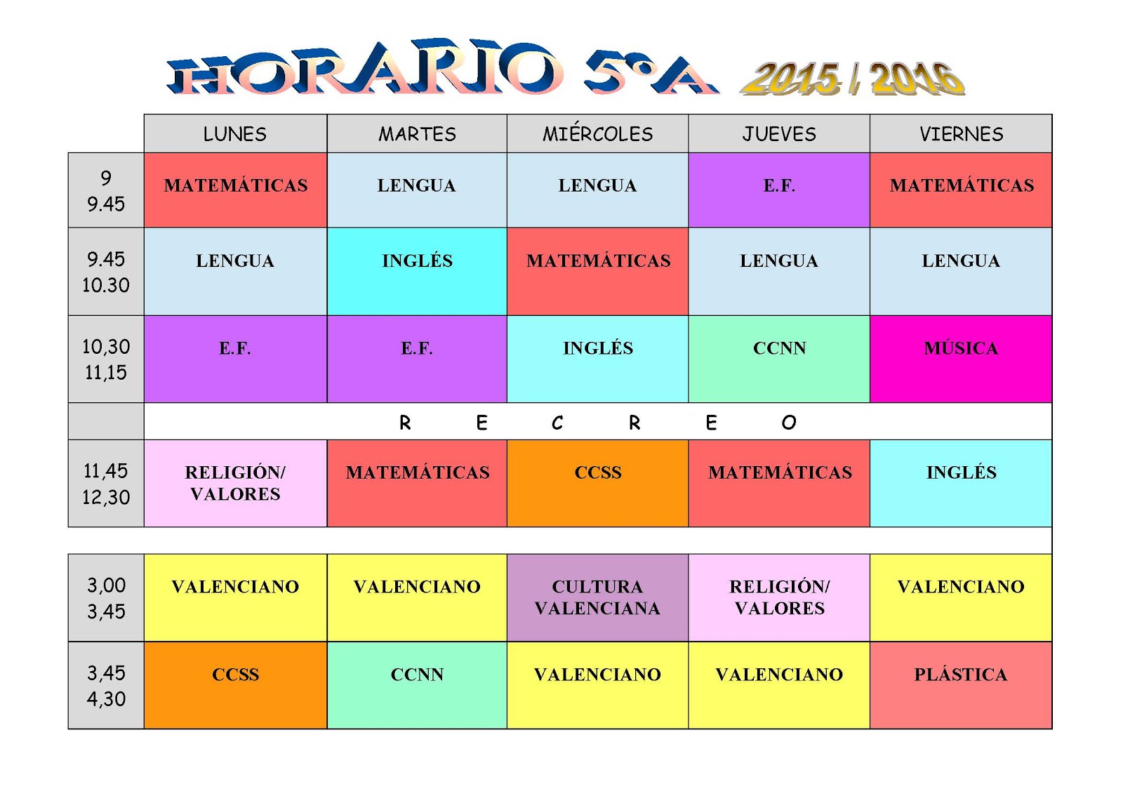 HORARIO 5º A