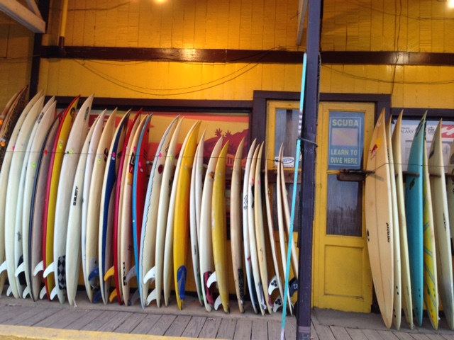 image result for row of colorful surfboards at surf shop