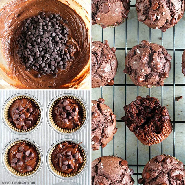 Double Dark Chocolate Chip Muffins with Sea Salt (Naturally Sweetened)