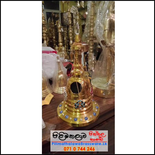 Gold Plated Brass Karaduwa - 1 feet - (Pagoda, Chaithya) with lense - අඩි 1ක් උස රන් ආලේපිත කරඩු වහන්සේ