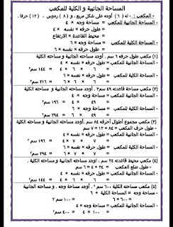 مراجعة رياضيات الصف السادس الابتدائى شهر أبريل مراجعة قوانين وتمارين + الحل