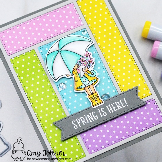 Loads of Blooms Stamp and Die Set, Pastel Basics Paper Pad, A2 Card Layout Die Set, Spring Roundabout, Banner Trio Die Set by Newton's Nook Designs #newtonsnookdesigns #newtonsnook #nnd #handmade