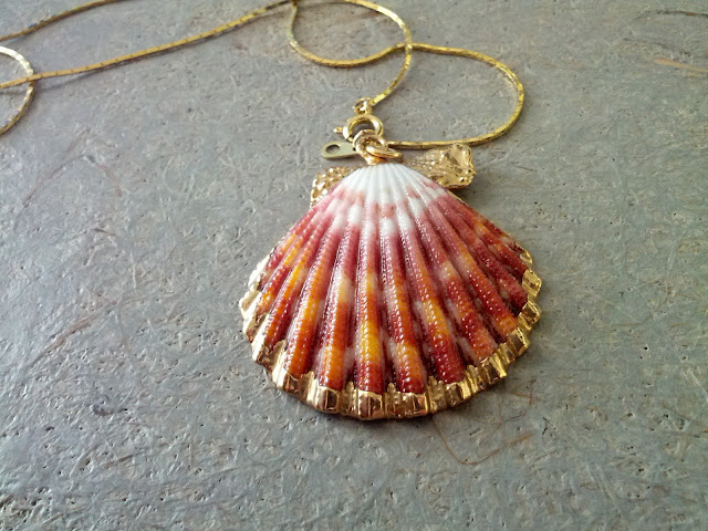 A gold-dipped scallop shell necklace