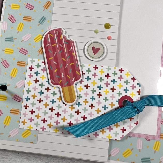 Summer Fun Retro Scrapbook album page with ice cream, sprinkles, and a tag