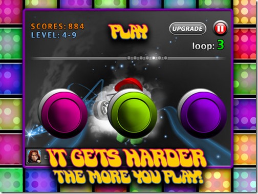 Simple but addictive game play. Listen to the music and watch which buttons to press in time with the music. 