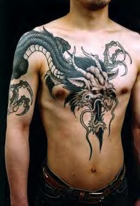 girl with dragon tattoo hairstyle. Big Chest Japanese Dragon Tattoo