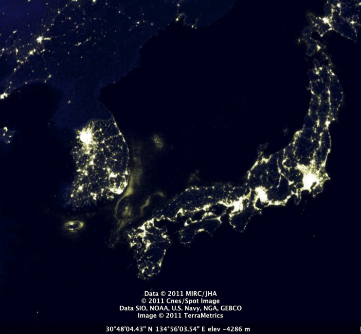 north korea at night from space. (North Korea, a country that